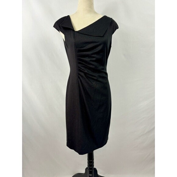 David Meister Sheath Dress Black Metallic Shimmer 6 Midi Lined Cap Sleeve - Picture 1 of 10
